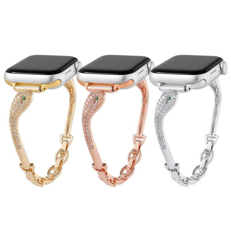 Copper Inlaid Zircon Snake Head Watch Band, For Apple Watch 46mm / 49mm / 45mm / 44mm, For Apple Watch 42mm / 41mm / 40mm / 38mm