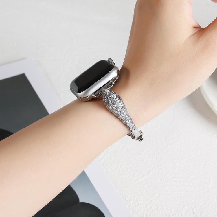 Copper Inlaid Zircon Leopard Head Watch Band, For Apple Watch 46mm / 49mm / 45mm / 44mm, For Apple Watch 42mm / 41mm / 40mm / 38mm