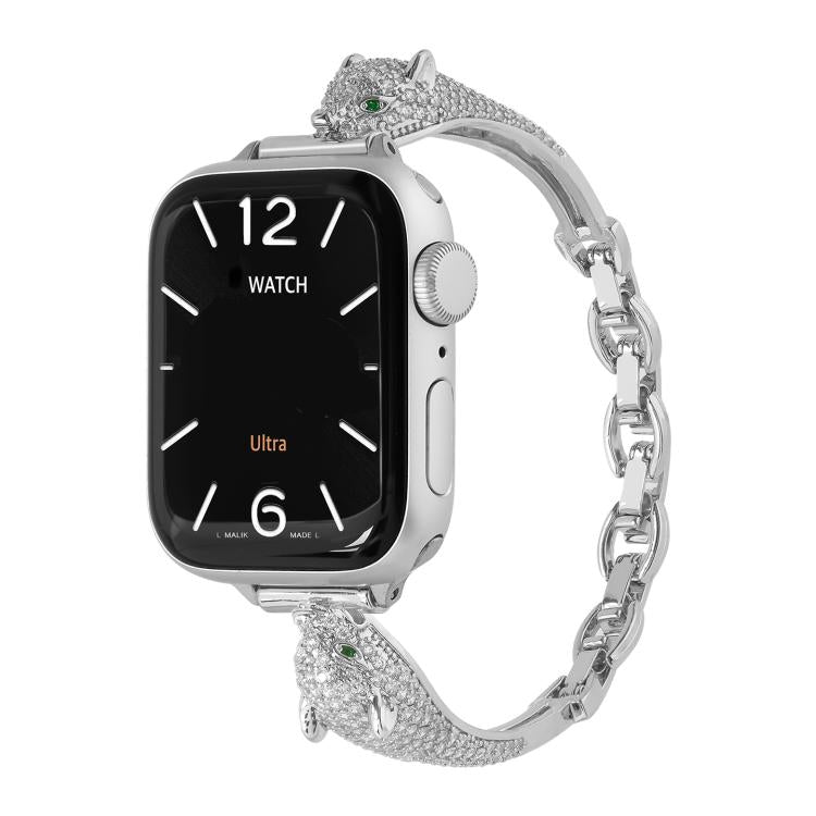 Copper Inlaid Zircon Leopard Head Watch Band, For Apple Watch 46mm / 49mm / 45mm / 44mm, For Apple Watch 42mm / 41mm / 40mm / 38mm