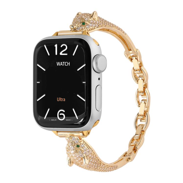 Copper Inlaid Zircon Leopard Head Watch Band, For Apple Watch 46mm / 49mm / 45mm / 44mm, For Apple Watch 42mm / 41mm / 40mm / 38mm
