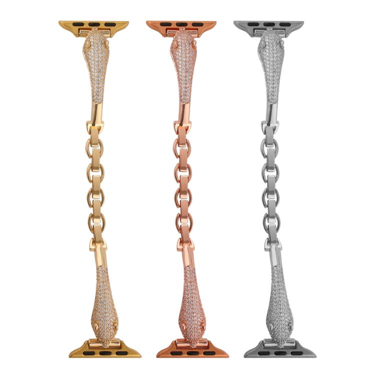 Copper Inlaid Zircon Leopard Head Watch Band, For Apple Watch 46mm / 49mm / 45mm / 44mm, For Apple Watch 42mm / 41mm / 40mm / 38mm