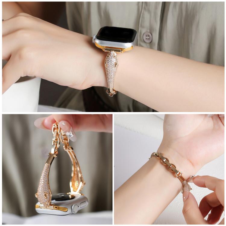 Copper Inlaid Zircon Leopard Head Watch Band, For Apple Watch 46mm / 49mm / 45mm / 44mm, For Apple Watch 42mm / 41mm / 40mm / 38mm