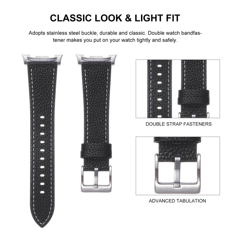 Double Sided Lychee Texture Leather Watch Band, For Samsung Galaxy Watch8 / Watch8 Classic