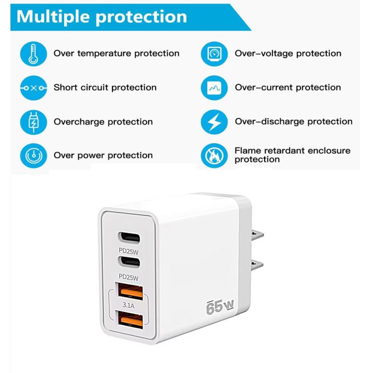 شاحن هاتف محمول TE-PD44 بأربعة منافذ مزدوج USB-A مزدوج Type-C، قابس الاتحاد الأوروبي، قابس الولايات المتحدة