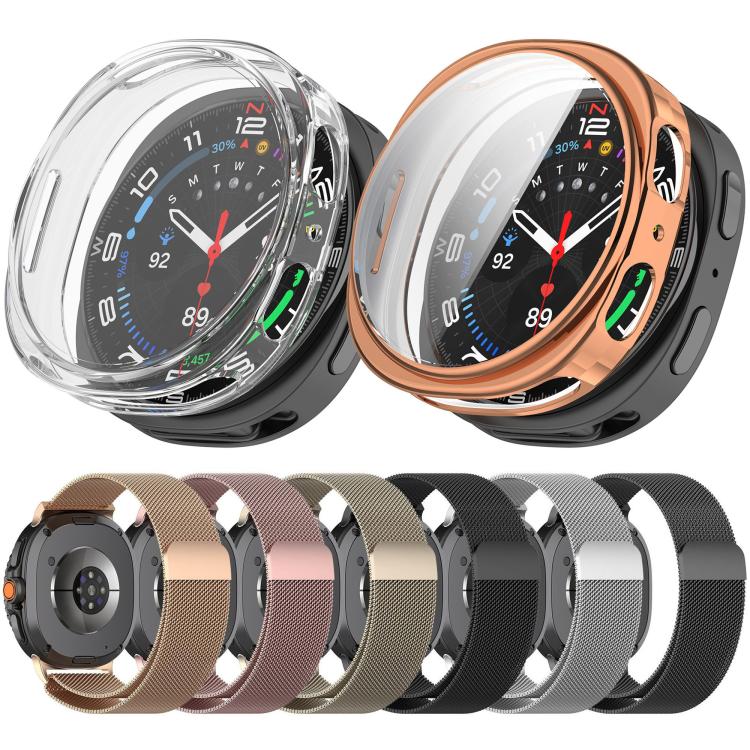 Full Coverage TPU Protective Cover Milanese Magnetic Metal Watch Band, For Samsung Galaxy Watch8 44mm, For Samsung Galaxy Watch8 40mm