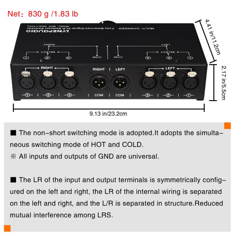 B072 3 Input 1 Output Fully Balanced Signal Selector 3-Channel Balanced Line Selector, No Need For External Power Supply Lossless Switching, B072