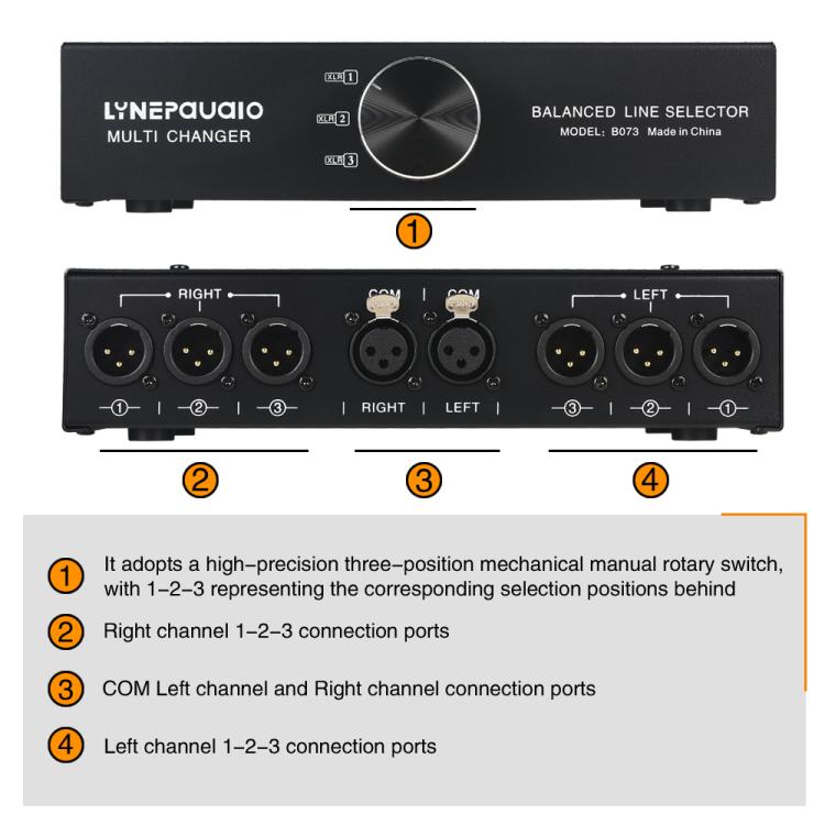 B073 1 Input 3 Output Fully Balanced Signal Selector 3-Channel Balanced Line Selector, No Need For External Power Supply Lossless Switching, B073