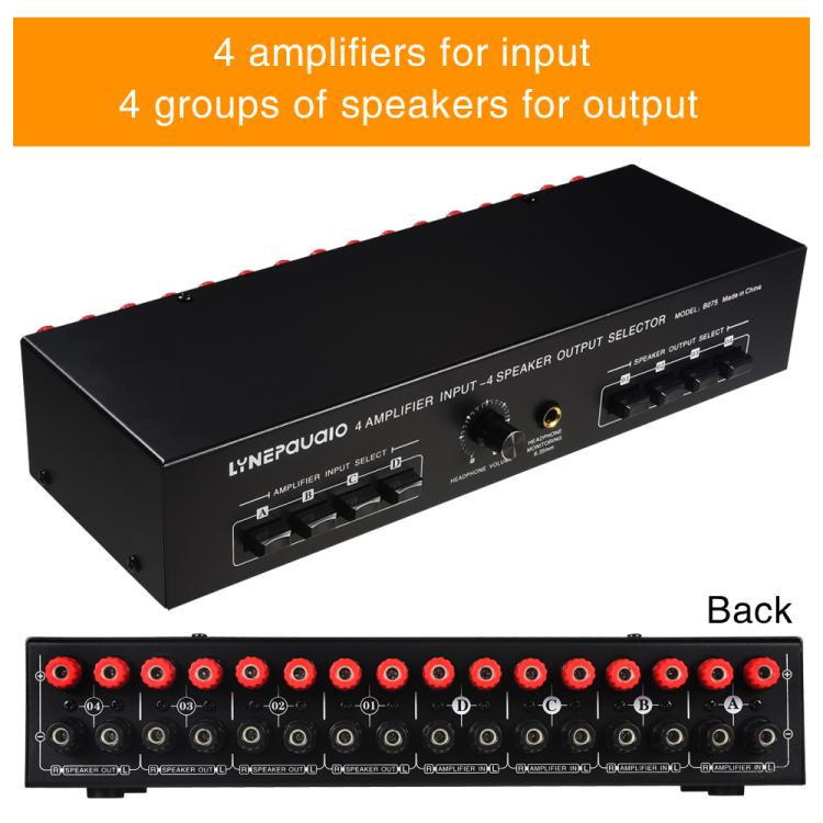 B075 4 Input 4 Ooutput Power Amplifier Speaker Selector Switcher,  300W Sound Quality Per Channel No Loss, B075