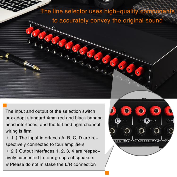 B075 4 Input 4 Ooutput Power Amplifier Speaker Selector Switcher,  300W Sound Quality Per Channel No Loss, B075