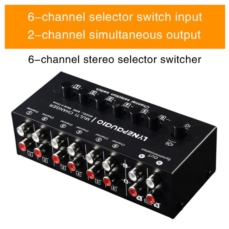 B080 6 Input 2 Output Audio Signal Selector Audio Switcher, 2-Channel Synchronous Output RCA Interface, B080