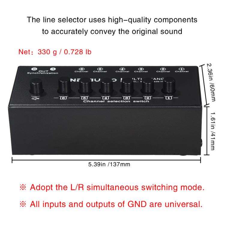 B080 6 Input 2 Output Audio Signal Selector Audio Switcher, 2-Channel Synchronous Output RCA Interface, B080
