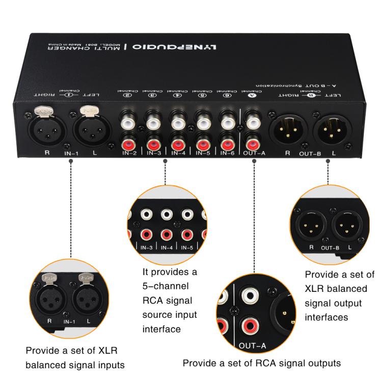 B081 6 Input 3 Outupt Audio Signal Selector Switcher Multi-channel Switcher, Fully Balanced Passive Front Active Speaker Volume Controller RCA Selector, B081