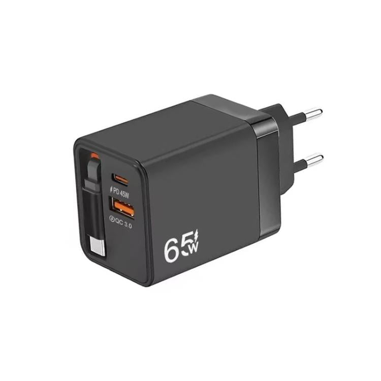 كابل قابل للسحب 3 في 1 بطول 70 سم Type-C، شاحن هاتف USB PD3.0، QC3.0، قابس الاتحاد الأوروبي