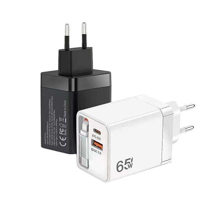 كابل قابل للسحب 3 في 1 بطول 70 سم Type-C، شاحن هاتف USB PD3.0، QC3.0، قابس الاتحاد الأوروبي