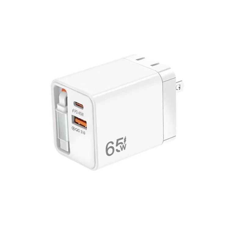 كابل قابل للسحب 3 في 1 بطول 70 سم Type-C، شاحن هاتف USB PD3.0، QC3.0، قابس الولايات المتحدة