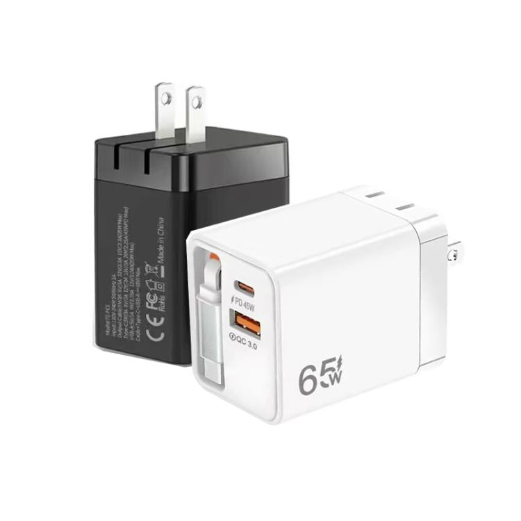 كابل قابل للسحب 3 في 1 بطول 70 سم Type-C، شاحن هاتف USB PD3.0، QC3.0، قابس الولايات المتحدة