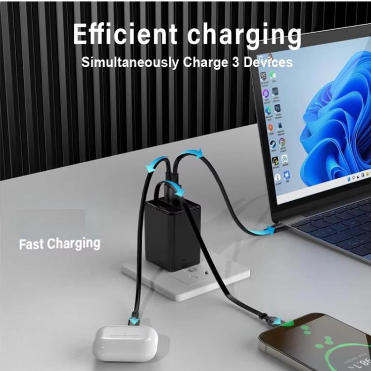 كابل قابل للسحب 3 في 1 بطول 70 سم Type-C، شاحن هاتف USB PD3.0، QC3.0، قابس الولايات المتحدة