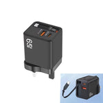 كابل قابل للسحب 3 في 1 بطول 70 سم Type-C، شاحن هاتف USB PD3.0، QC3.0، قابس المملكة المتحدة