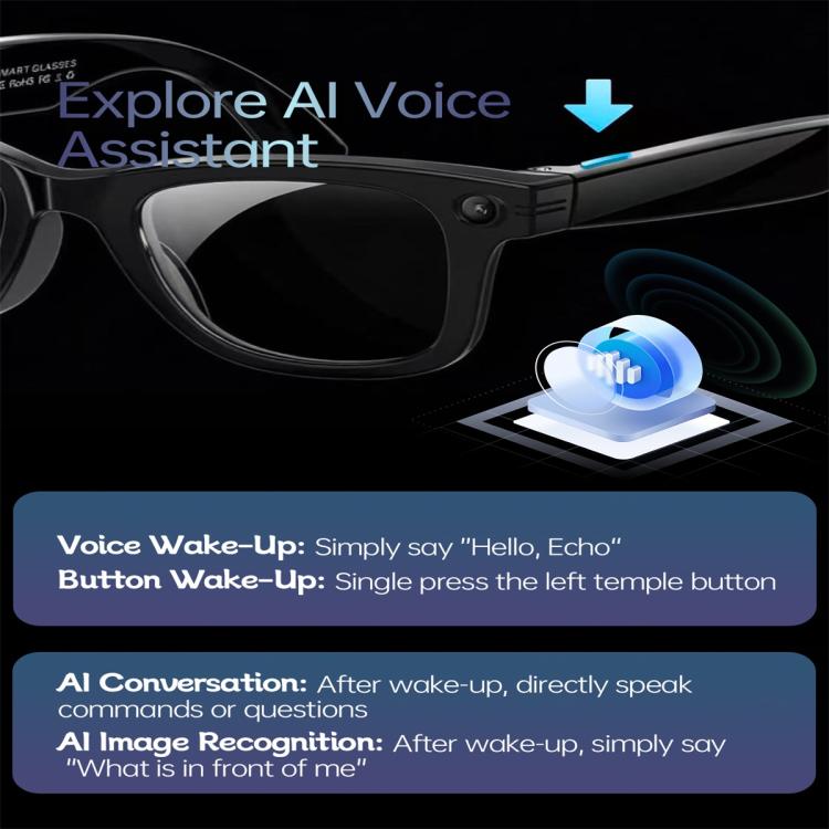 W620 Smart Glasses, Support AI Voice Wake-Up / AI Photo Recognition / AI Intelligent Translation
