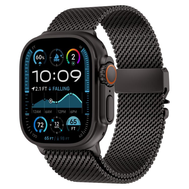 Metal Clasp Coarse Mesh Milan Stainless Steel Watch Band, For Apple Watch 46mm / 49mm / 45mm / 44mm