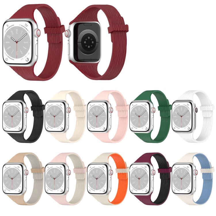 Water Wood Grain Small Waist Magnetic Silicone Watch Band, For Apple Watch 46mm / 49mm / 45mm / 44mm, For Apple Watch 42mm / 41mm / 40mm / 38mm