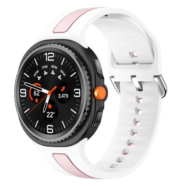 Silver Buckle Vertical Stripe Two Color Silicone Watch Band, For Samsung Galaxy Watch8 / Watch8 Classic