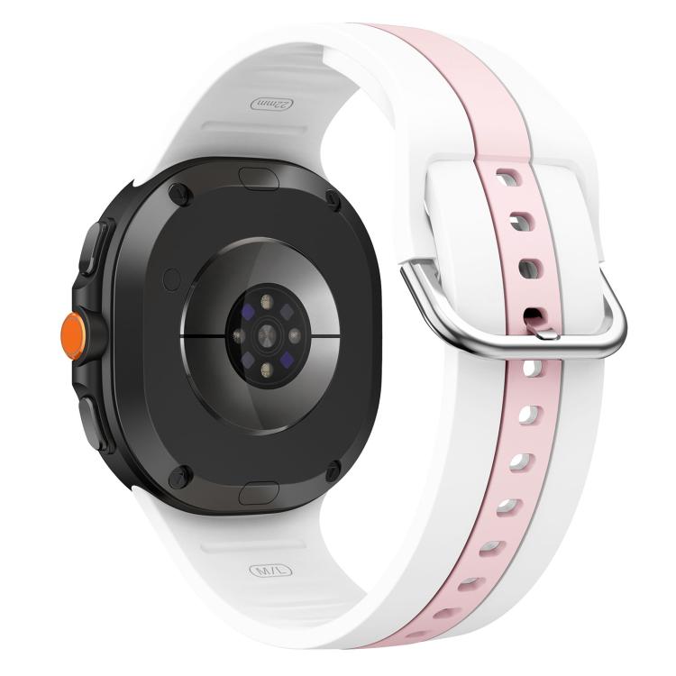 Silver Buckle Vertical Stripe Two Color Silicone Watch Band, For Samsung Galaxy Watch8 / Watch8 Classic