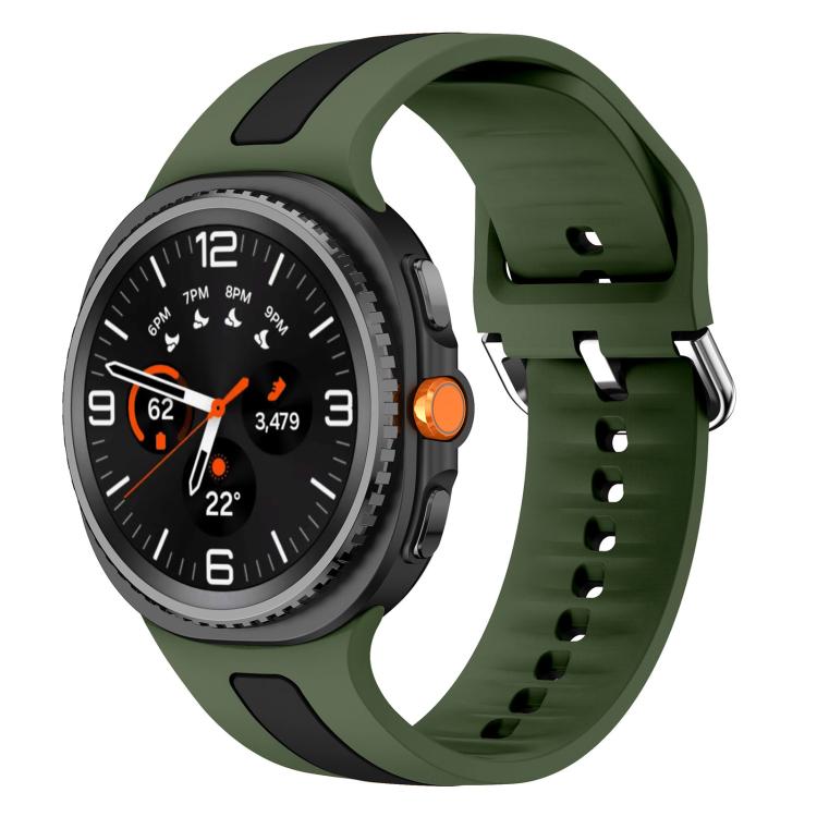 Silver Buckle Vertical Stripe Two Color Silicone Watch Band, For Samsung Galaxy Watch8 / Watch8 Classic