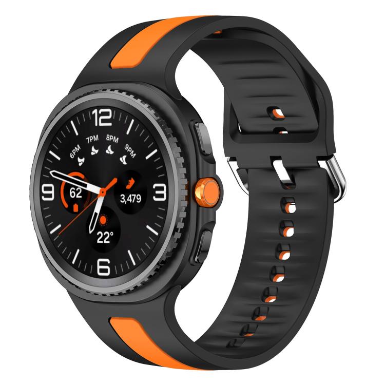 Silver Buckle Vertical Stripe Two Color Silicone Watch Band, For Samsung Galaxy Watch8 / Watch8 Classic
