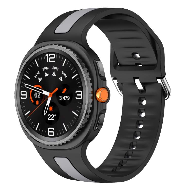 Silver Buckle Vertical Stripe Two Color Silicone Watch Band, For Samsung Galaxy Watch8 / Watch8 Classic