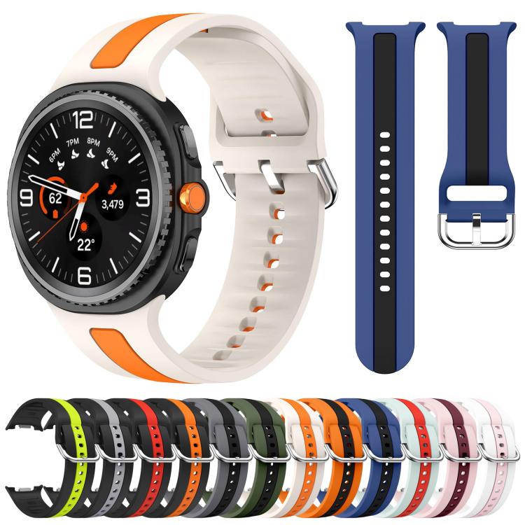 Silver Buckle Vertical Stripe Two Color Silicone Watch Band, For Samsung Galaxy Watch8 / Watch8 Classic