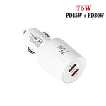 TE-P66 75W Type-C x 2 Dual-Port Fast Charging Car Charger with Type-C to Type-C / 8-Pin Data Cable, TE-P66 with Cable