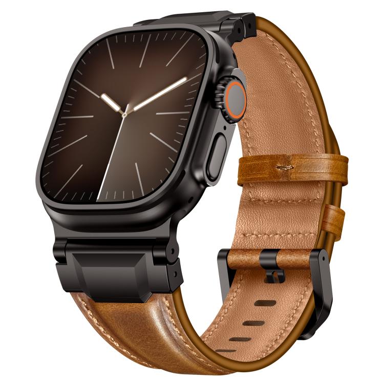 Armour-style Leather Watch Band, For Apple Watch 46mm / 49mm / 45mm / 44mm