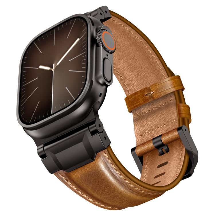 Armour-style Leather Watch Band, For Apple Watch 46mm / 49mm / 45mm / 44mm