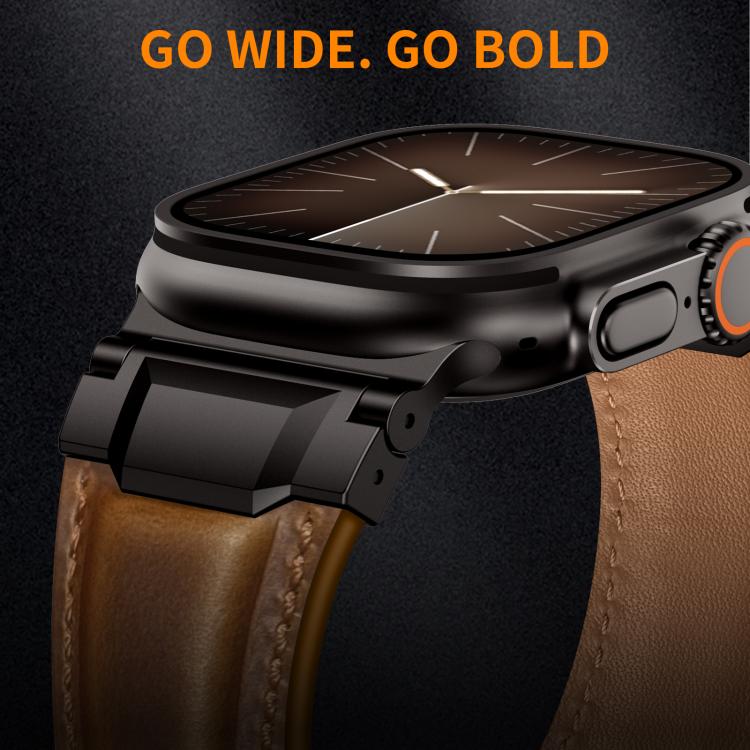 Armour-style Leather Watch Band, For Apple Watch 46mm / 49mm / 45mm / 44mm