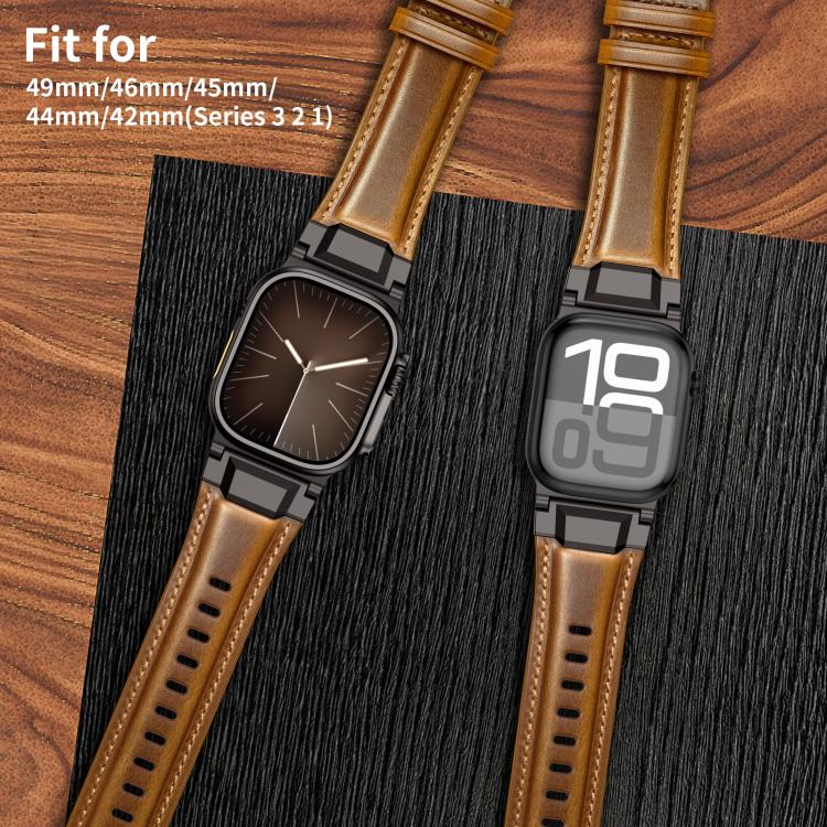 Armour-style Leather Watch Band, For Apple Watch 46mm / 49mm / 45mm / 44mm
