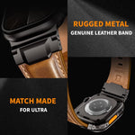 Armour-style Leather Watch Band, For Apple Watch 46mm / 49mm / 45mm / 44mm
