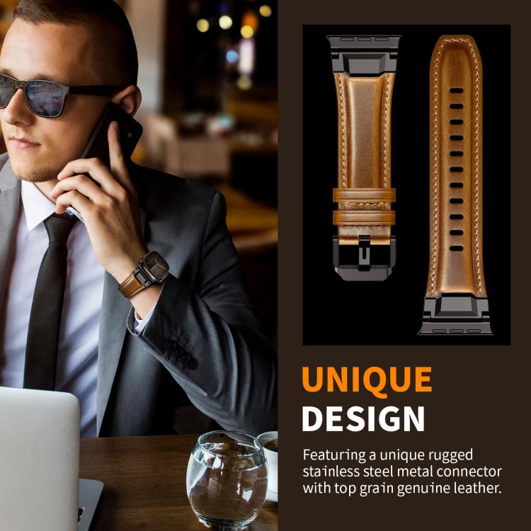 Armour-style Leather Watch Band, For Apple Watch 46mm / 49mm / 45mm / 44mm