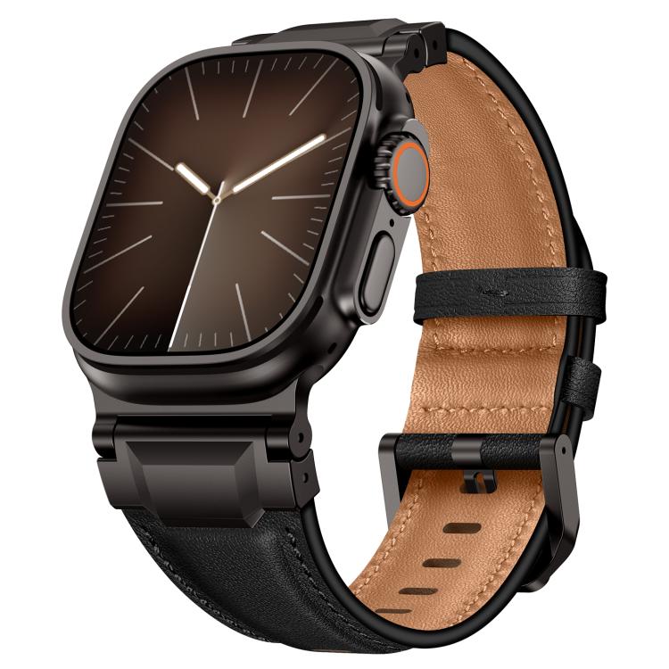 Armour-style Leather Watch Band, For Apple Watch 46mm / 49mm / 45mm / 44mm