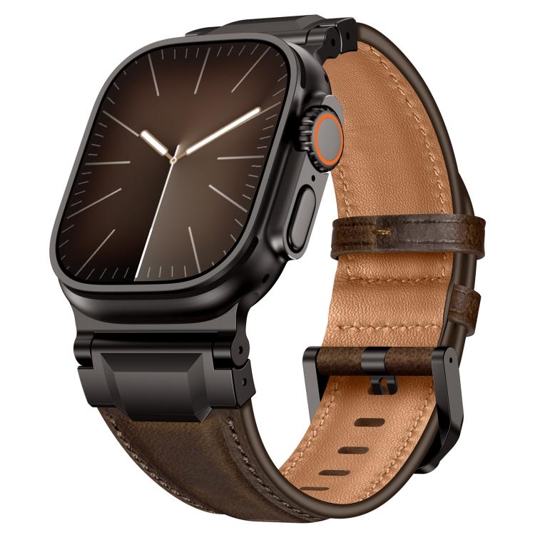 Armour-style Leather Watch Band, For Apple Watch 46mm / 49mm / 45mm / 44mm