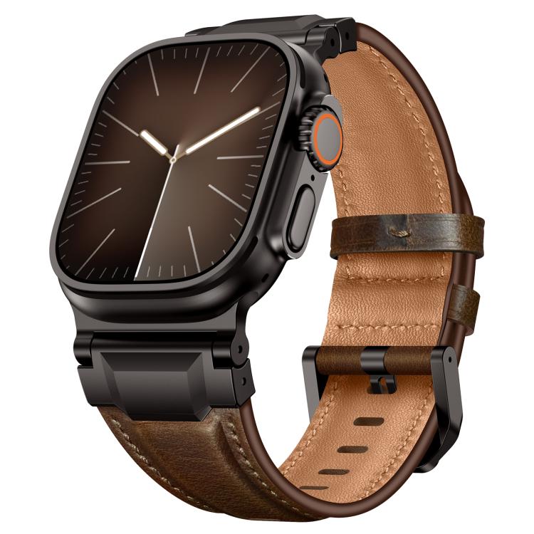 Armour-style Leather Watch Band, For Apple Watch 46mm / 49mm / 45mm / 44mm