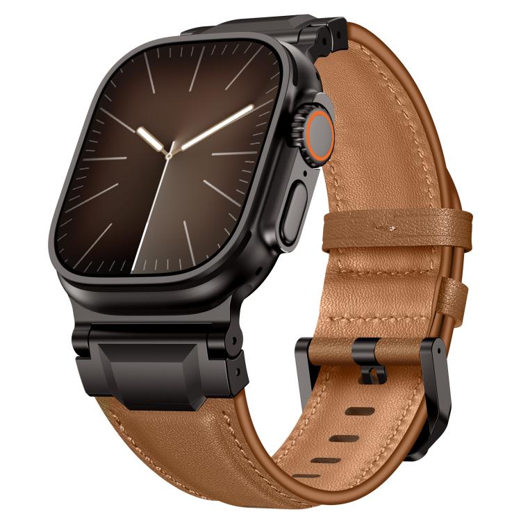Armour-style Leather Watch Band, For Apple Watch 46mm / 49mm / 45mm / 44mm