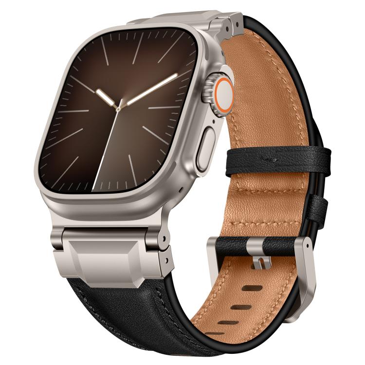 Armour-style Leather Watch Band, For Apple Watch 46mm / 49mm / 45mm / 44mm