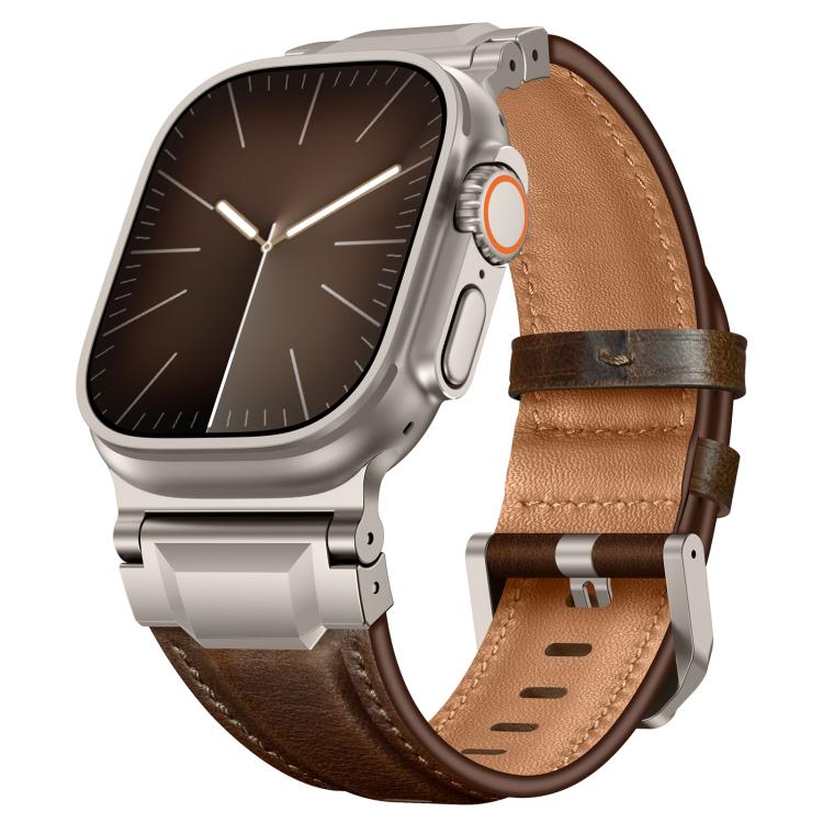 Armour-style Leather Watch Band, For Apple Watch 46mm / 49mm / 45mm / 44mm