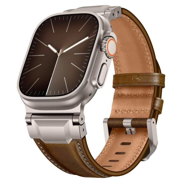 Armour-style Leather Watch Band, For Apple Watch 46mm / 49mm / 45mm / 44mm