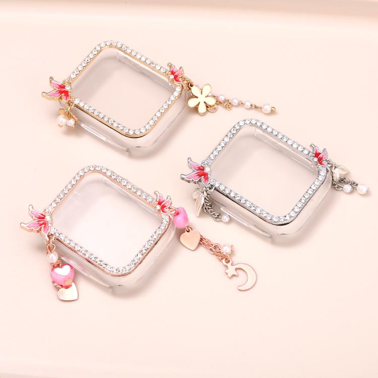Tassel Butterfly Single Diamond Hollow PC Watch Shell, For Apple Watch Series 6 / 5 / 4 & SE 44mm, For Apple Watch Series 6 / 5 / 4 & SE 40mm, For Apple Watch Series 9 / 8 / 7 45mm, For Apple Watch Series 9 / 8 / 7 41mm