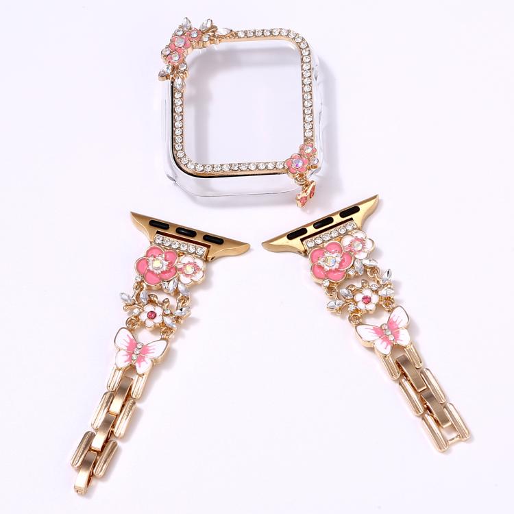 Tassel Flower Single-Diamond Hollow Watch Shell Band Kit, For Apple Watch Series 6 / 5 / 4 & SE 44mm, For Apple Watch Series 6 / 5 / 4 & SE 40mm, For Apple Watch Series 10 / 11 46mm, For Apple Watch Series 10 / 11 42mm                                  ...