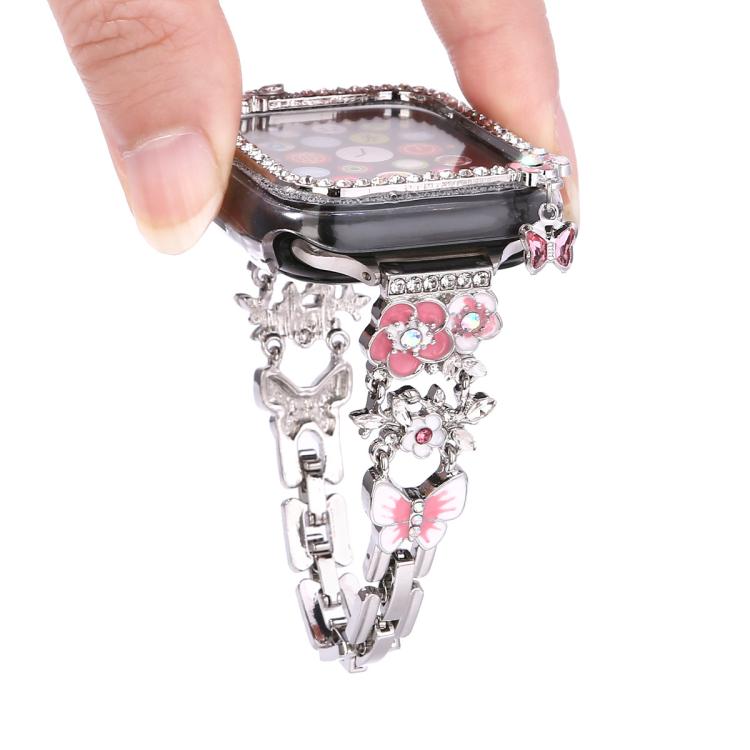 Tassel Flower Single-Diamond Hollow Watch Shell Band Kit, For Apple Watch Series 6 / 5 / 4 & SE 44mm, For Apple Watch Series 6 / 5 / 4 & SE 40mm, For Apple Watch Series 10 / 11 46mm, For Apple Watch Series 10 / 11 42mm                                  ...