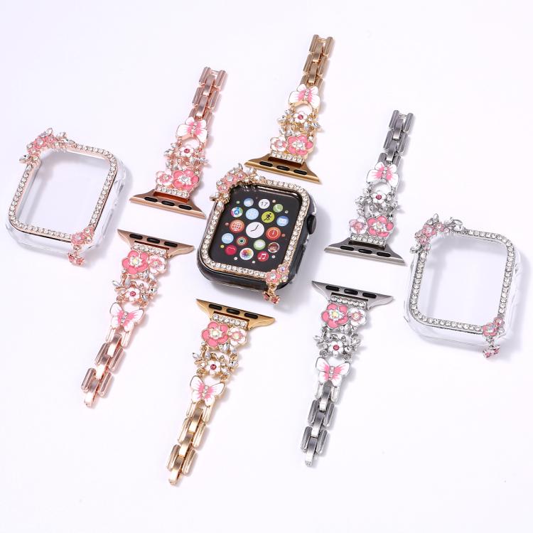 Tassel Flower Single-Diamond Hollow Watch Shell Band Kit, For Apple Watch Series 6 / 5 / 4 & SE 44mm, For Apple Watch Series 6 / 5 / 4 & SE 40mm, For Apple Watch Series 10 / 11 46mm, For Apple Watch Series 10 / 11 42mm                                  ...
