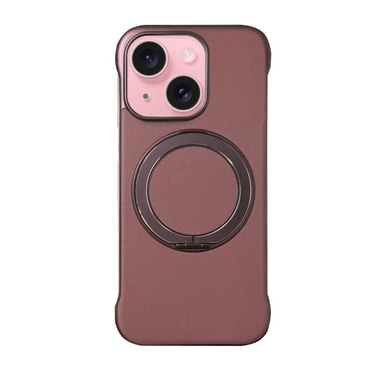غطاء هاتف حامل MagSafe من PC بجلد بدون إطار، لهواتف iPhone 16 Plus، iPhone 16، iPhone 15 Pro Max، iPhone 15 Pro، iPhone 15 Plus، iPhone 15